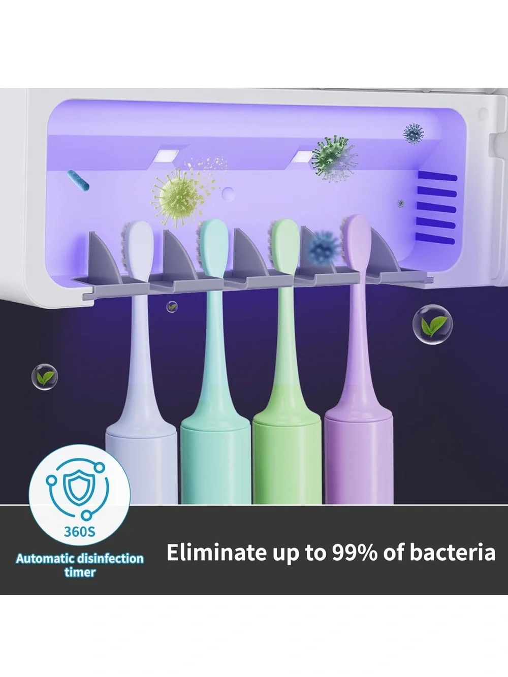 UVC Toothbrush Sanitizer hold with charger and 3 premium toothbrush